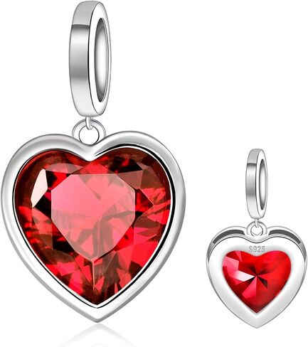 Heart Birthstone Charms for Bracelet - 925 Sterling Silver Birth Stone Bead Charm for Bracelets and Necklaces Birthday Christmas Jewelry Gifts for Women Mother Wife in Saudi Arabia
