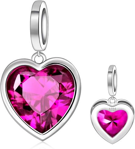 Heart Birthstone Charms for Bracelet - 925 Sterling Silver Birth Stone Bead Charm for Bracelets and Necklaces Birthday Christmas Jewelry Gifts for Women Mother Wife in Saudi Arabia
