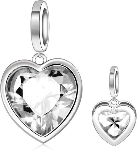 Heart Birthstone Charms for Bracelet - 925 Sterling Silver Birth Stone Bead Charm for Bracelets and Necklaces Birthday Christmas Jewelry Gifts for Women Mother Wife in Saudi Arabia