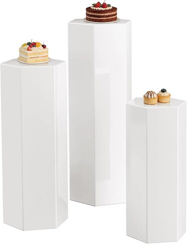 3pcs White Metal Pedestal Stands, Hexagonal Column Display Plinths & Cake Stand for Wedding, Birthday & Party Decorations, Tall 35.4",29.5",23.6" in Saudi Arabia