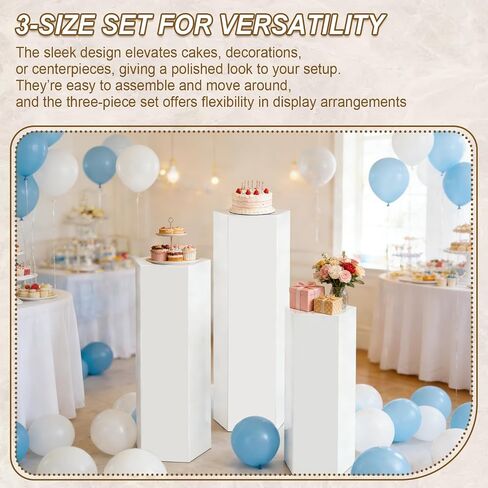 3pcs White Metal Pedestal Stands, Hexagonal Column Display Plinths & Cake Stand for Wedding, Birthday & Party Decorations, Tall 35.4",29.5",23.6" in Saudi Arabia