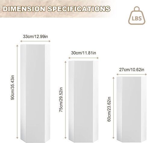 3pcs White Metal Pedestal Stands, Hexagonal Column Display Plinths & Cake Stand for Wedding, Birthday & Party Decorations, Tall 35.4",29.5",23.6" in Saudi Arabia