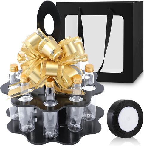 AceOrbit 13 Pcs Mini Liquor Bottle Party Display Set with 9 Pcs Mini Liquor Bottle, Giant Gift Bag, Golden 3D Flower and Ribbon 21st Birthday Holiday Celebration Decoration for Him or Her (Black) in Saudi Arabia