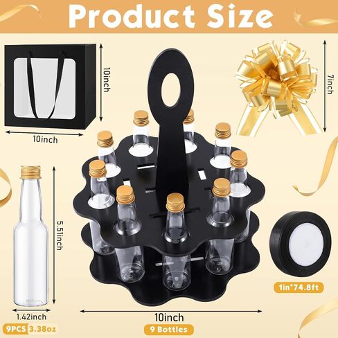 AceOrbit 13 Pcs Mini Liquor Bottle Party Display Set with 9 Pcs Mini Liquor Bottle, Giant Gift Bag, Golden 3D Flower and Ribbon 21st Birthday Holiday Celebration Decoration for Him or Her (Black) in Saudi Arabia