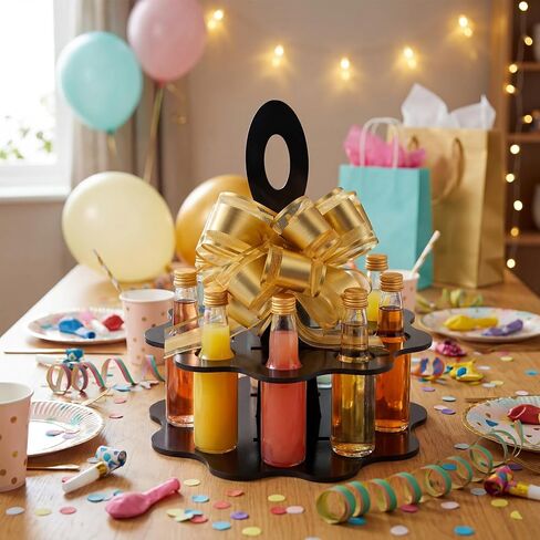 AceOrbit 13 Pcs Mini Liquor Bottle Party Display Set with 9 Pcs Mini Liquor Bottle, Giant Gift Bag, Golden 3D Flower and Ribbon 21st Birthday Holiday Celebration Decoration for Him or Her (Black) in Saudi Arabia