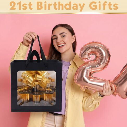 AceOrbit 13 Pcs Mini Liquor Bottle Party Display Set with 9 Pcs Mini Liquor Bottle, Giant Gift Bag, Golden 3D Flower and Ribbon 21st Birthday Holiday Celebration Decoration for Him or Her (Black) in Saudi Arabia