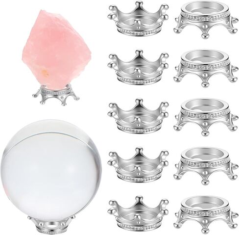10 Pcs Crystal Ball Stand, Sphere Stand Sphere Holder Crystal Spheres Holder Egg Stands for Display Mini Crown Lensball Base Metal Crystals Ball Holders for Balls,Tennis, Marbles, Collections in Kuwait