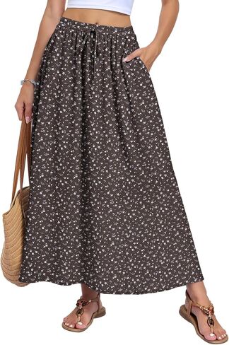 MOLERANI Women’s Summer Maxi Skirt Casual Flowy A-Line Long Skirt with Pockets High Waist Beach Vacation Travel Outfits in Kuwait