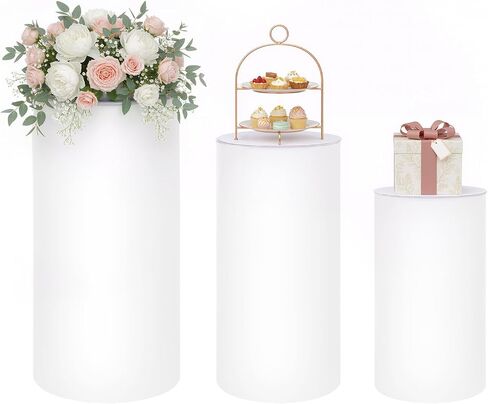 3PCS Cylinder Pedestal Stands for Parties, White Round Cylinder Stands Pedestal Display Plinth Pillars Dessert Table Pedestal for Wedding Ceremony Birthday Party Art Decor (White - PVC, 23.6''(L) 21.6''(M) 19.6''(S)) in Saudi Arabia