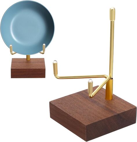 Sibba Adjustable Metal Arms Display Stand with Walnut Base Small Display Easel Holder Crystal Displays Stand Home Décor Accents Rack for Geodes Fossils Rocks Small Plates Photos (3.15x1.97x0.59 in) in Kuwait