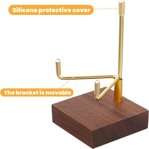 Sibba Adjustable Metal Arms Display Stand with Walnut Base Small Display Easel Holder Crystal Displays Stand Home Décor Accents Rack for Geodes Fossils Rocks Small Plates Photos (3.15x1.97x0.59 in) in Kuwait