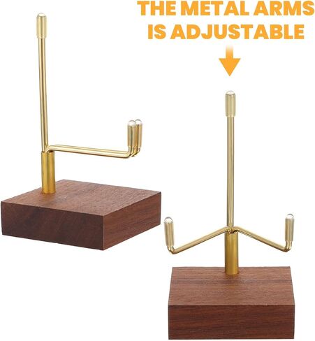 Sibba Adjustable Metal Arms Display Stand with Walnut Base Small Display Easel Holder Crystal Displays Stand Home Décor Accents Rack for Geodes Fossils Rocks Small Plates Photos (3.15x1.97x0.59 in) in Kuwait