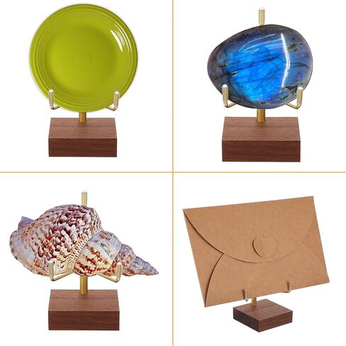 Sibba Adjustable Metal Arms Display Stand with Walnut Base Small Display Easel Holder Crystal Displays Stand Home Décor Accents Rack for Geodes Fossils Rocks Small Plates Photos (3.15x1.97x0.59 in) in Kuwait