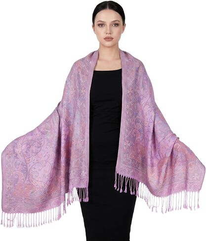 Paisley Shawl Wrap with Fringe Women Rave Scarf Soft Silky Hijab Vintage Jacquard Scarf for Evening Wedding Party in Saudi Arabia