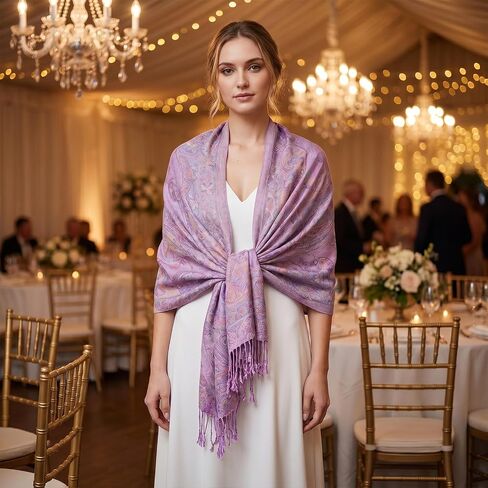 Paisley Shawl Wrap with Fringe Women Rave Scarf Soft Silky Hijab Vintage Jacquard Scarf for Evening Wedding Party in Saudi Arabia