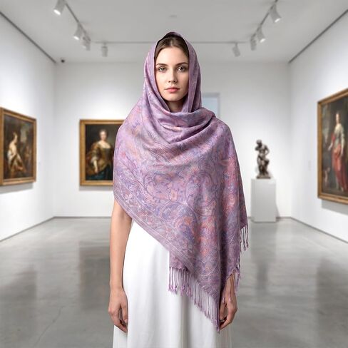 Paisley Shawl Wrap with Fringe Women Rave Scarf Soft Silky Hijab Vintage Jacquard Scarf for Evening Wedding Party in Saudi Arabia