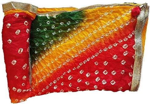 Antique_collection حريمي من الحرير Bandhej متعدد الألوان ثقيل Dupatta Chunni مع حدود Geecha مع لاكان، عبوة من 1 in Kuwait