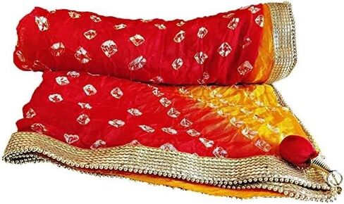 Antique_collection حريمي من الحرير Bandhej متعدد الألوان ثقيل Dupatta Chunni مع حدود Geecha مع لاكان، عبوة من 1 in Kuwait