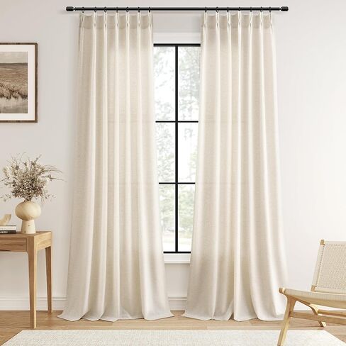 Guken Pinch Pleated Linen Curtains 96 Inch Length 2 Panels for Living Room Bedroom Natural Cream Boho Ceiling to Floor Farmhouse Window Privacy Light Filtering Semi Sheer Drapes Beige Ivory 40x96 8FT in Saudi Arabia