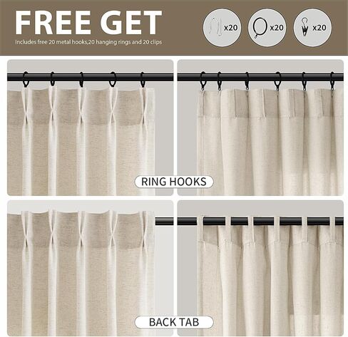 Guken Pinch Pleated Linen Curtains 96 Inch Length 2 Panels for Living Room Bedroom Natural Cream Boho Ceiling to Floor Farmhouse Window Privacy Light Filtering Semi Sheer Drapes Beige Ivory 40x96 8FT in Saudi Arabia