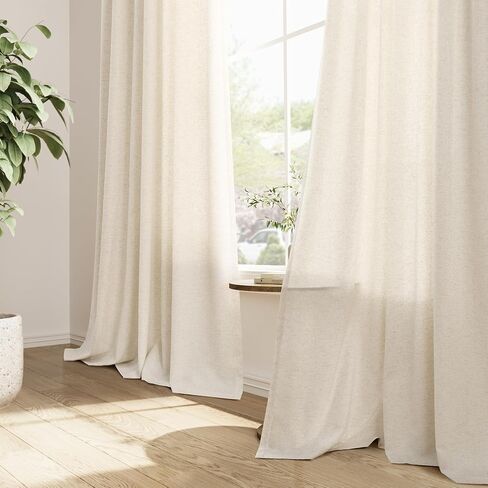 Guken Pinch Pleated Linen Curtains 96 Inch Length 2 Panels for Living Room Bedroom Natural Cream Boho Ceiling to Floor Farmhouse Window Privacy Light Filtering Semi Sheer Drapes Beige Ivory 40x96 8FT in Saudi Arabia