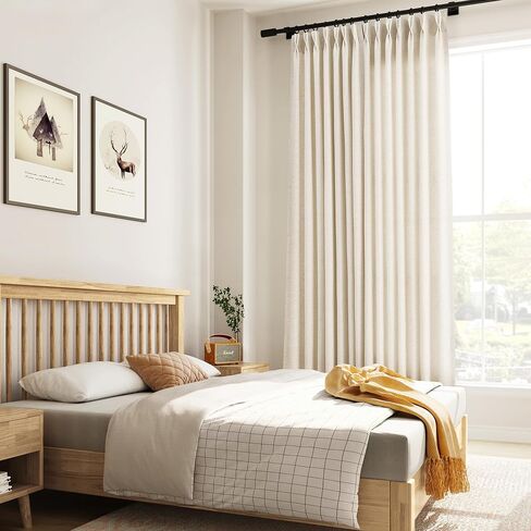 Guken Pinch Pleated Linen Curtains 96 Inch Length 2 Panels for Living Room Bedroom Natural Cream Boho Ceiling to Floor Farmhouse Window Privacy Light Filtering Semi Sheer Drapes Beige Ivory 40x96 8FT in Saudi Arabia