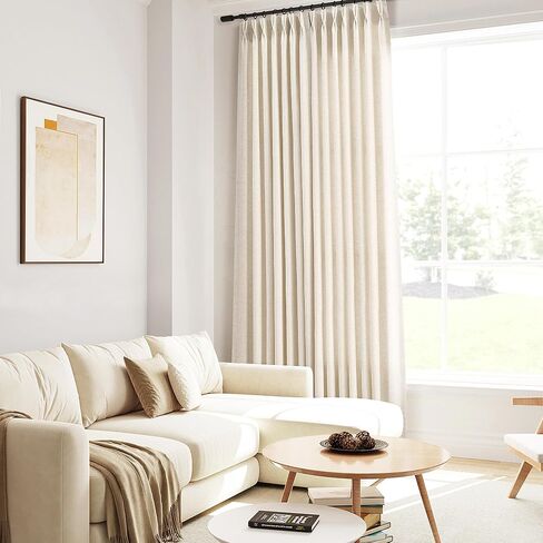 Guken Pinch Pleated Linen Curtains 96 Inch Length 2 Panels for Living Room Bedroom Natural Cream Boho Ceiling to Floor Farmhouse Window Privacy Light Filtering Semi Sheer Drapes Beige Ivory 40x96 8FT in Saudi Arabia