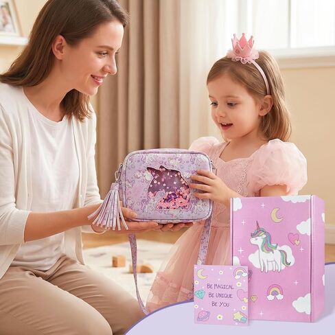 COSHAYSOO Kids Sling Bag Girls Purse Birthday Present for Age 2 3 4 5 6 7 8 Toddler Small Crossbody Purse with Tassel Zipper Magical Unicorn Quicksand Pattern Pouch in Saudi Arabia