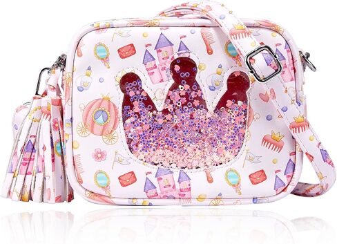 COSHAYSOO Kids Sling Bag Girls Purse Birthday Present for Age 2 3 4 5 6 7 8 Toddler Small Crossbody Purse with Tassel Zipper Magical Unicorn Quicksand Pattern Pouch in Saudi Arabia