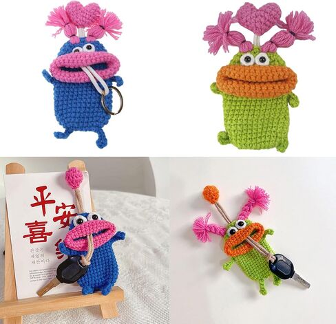 Cartoon Keychains Pouches Pull Type Keys Bag Sausage Mouth Monsters Holder Hand Knitting Wallets Organizers Accessories in Saudi Arabia