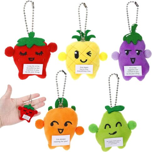 20Pcs Positive Plush Keychains Bulk, Funny Fruit Stuffed End of The Year Gifts, Cute Strawberry Pear Pineapple Carrot Eggplant Adorable Workplace Gifts Coworker Employee Appreciation Team Event Favors in Saudi Arabia