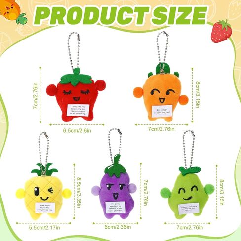 20Pcs Positive Plush Keychains Bulk, Funny Fruit Stuffed End of The Year Gifts, Cute Strawberry Pear Pineapple Carrot Eggplant Adorable Workplace Gifts Coworker Employee Appreciation Team Event Favors in Saudi Arabia