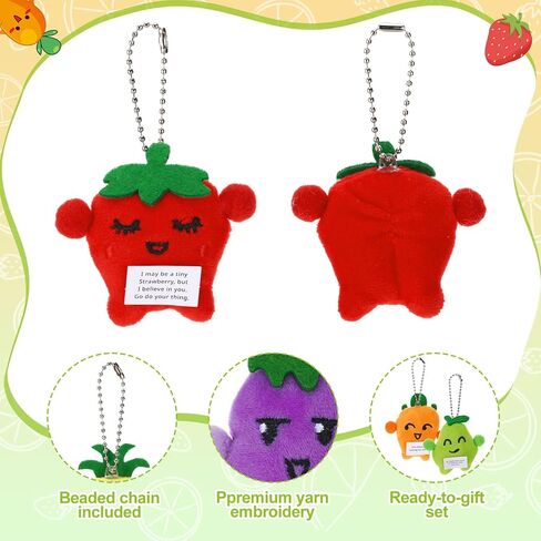 20Pcs Positive Plush Keychains Bulk, Funny Fruit Stuffed End of The Year Gifts, Cute Strawberry Pear Pineapple Carrot Eggplant Adorable Workplace Gifts Coworker Employee Appreciation Team Event Favors in Saudi Arabia