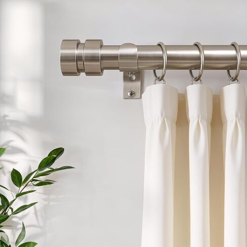 Brushed Nickel Curtain Rods with Solid Metal Finials 66 to 120 Inches Adjustable Heavy Duty 1 Inch Silver Curtain Rod for Windows, Modern Decorative Style for Bedroom Kitchen Living Room in Saudi Arabia