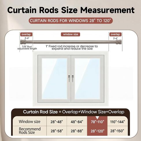 Brushed Nickel Curtain Rods with Solid Metal Finials 66 to 120 Inches Adjustable Heavy Duty 1 Inch Silver Curtain Rod for Windows, Modern Decorative Style for Bedroom Kitchen Living Room in Saudi Arabia