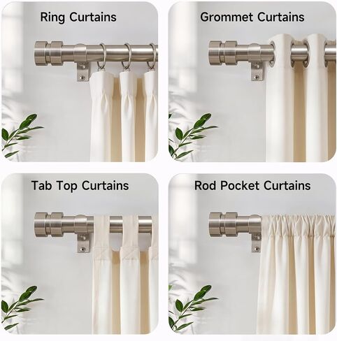 Brushed Nickel Curtain Rods with Solid Metal Finials 66 to 120 Inches Adjustable Heavy Duty 1 Inch Silver Curtain Rod for Windows, Modern Decorative Style for Bedroom Kitchen Living Room in Saudi Arabia