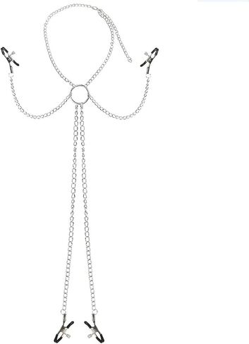 Adjustable Metal Clamps Stainless Steel Body Chain with Necklace for Women Fake Nipple Rings Non Piercing Body Jewelry in Saudi Arabia