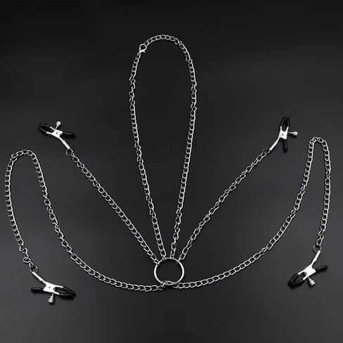 Adjustable Metal Clamps Stainless Steel Body Chain with Necklace for Women Fake Nipple Rings Non Piercing Body Jewelry in Saudi Arabia