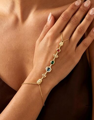 MODRSA Gold Hand Chain Bracelets for Women Dainty Gold Ring Bracelet Hand Chain Link Chains Colorful Cubic Zircon Bracelet Jewelry Gorgeous Trendy Gift for Mother Wedding Vacation Party Accessories in Kuwait