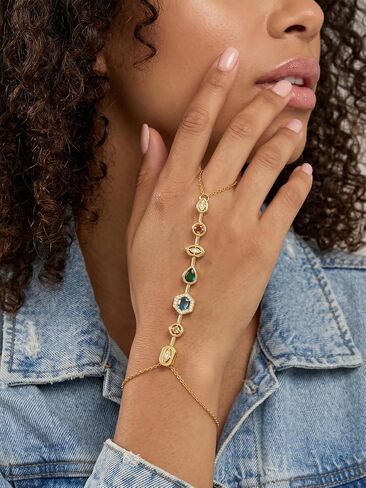 MODRSA Gold Hand Chain Bracelets for Women Dainty Gold Ring Bracelet Hand Chain Link Chains Colorful Cubic Zircon Bracelet Jewelry Gorgeous Trendy Gift for Mother Wedding Vacation Party Accessories in Kuwait