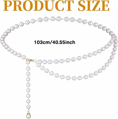 Pearl Belts for Women, Gold Adjustable Pearl Waist Chain Fashion Pearlescent Body Chain Belt Trendy Plus Size Chains Belts for Women Dresses Jeans Summer Beach Body Jewelry in Saudi Arabia