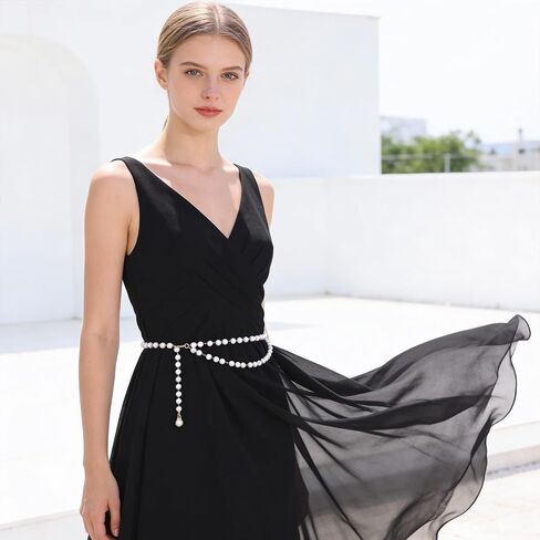 Pearl Belts for Women, Gold Adjustable Pearl Waist Chain Fashion Pearlescent Body Chain Belt Trendy Plus Size Chains Belts for Women Dresses Jeans Summer Beach Body Jewelry in Saudi Arabia