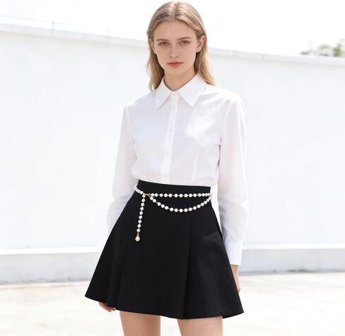 Pearl Belts for Women, Gold Adjustable Pearl Waist Chain Fashion Pearlescent Body Chain Belt Trendy Plus Size Chains Belts for Women Dresses Jeans Summer Beach Body Jewelry in Saudi Arabia
