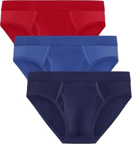 Men's Classic Solid Color Briefs 3 Pack with Open Fly Pouch Breathable Wicking Ribbed Cotton Underwear in Saudi Arabia