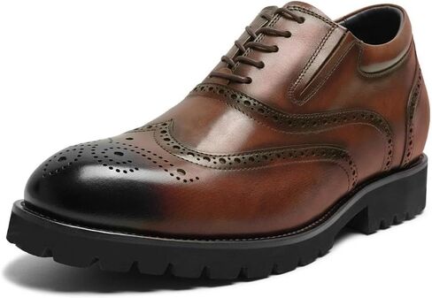 CHAMARIPA Elevator Shoes for Men | Invisible Height Increase Brogue Oxford Dress Shoes | Built-in System Adds 3.15 Inches/8cm | Formal Business & Wedding Leather Shoes | Brown (8-11 US) in Saudi Arabia