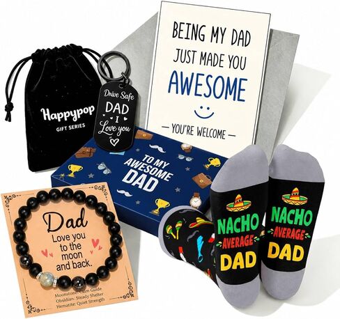 HAPPYPOP Gift Box for Men - Dad Nephew Grandson Gifts with Bracelet, Keychain, Socks & Card in Saudi Arabia