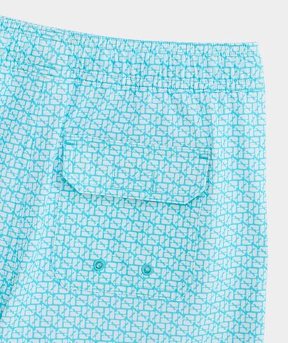 vineyard vines Boys' Printed Piped Chappy Swim Trunks, Puzzle Turq, S in Kuwait