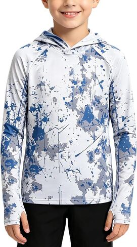 Boys Fishing Shirt UPF 50+ Sun Protection Hooded Shirt, Quick Dry UV Rash Guard Fishing Hoodie for Kids Outdoor in Saudi Arabia