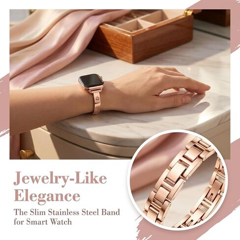 Slim Bands Compatible with Apple Watch 38mm 40mm 41mm 42mm 44mm 45mm 46mm 49mm for Women, Thin Stainless Steel Metal Strap Bracelet for iWatch Series 11 10 9 8 7 SE Ultra in Kuwait
