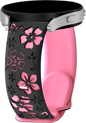 سوار منقوش بالزهور 20 مم لـ Garmin Forerunner 165/165 Music/55/، Vivoactive 5/6 للنساء، حزام رياضي من السيليكون الناعم ذو اللونين اللطيف لـ Garmin Venu/Sq/Sq 2 لساعة Samsung Galaxy Watch 7/6 in Kuwait